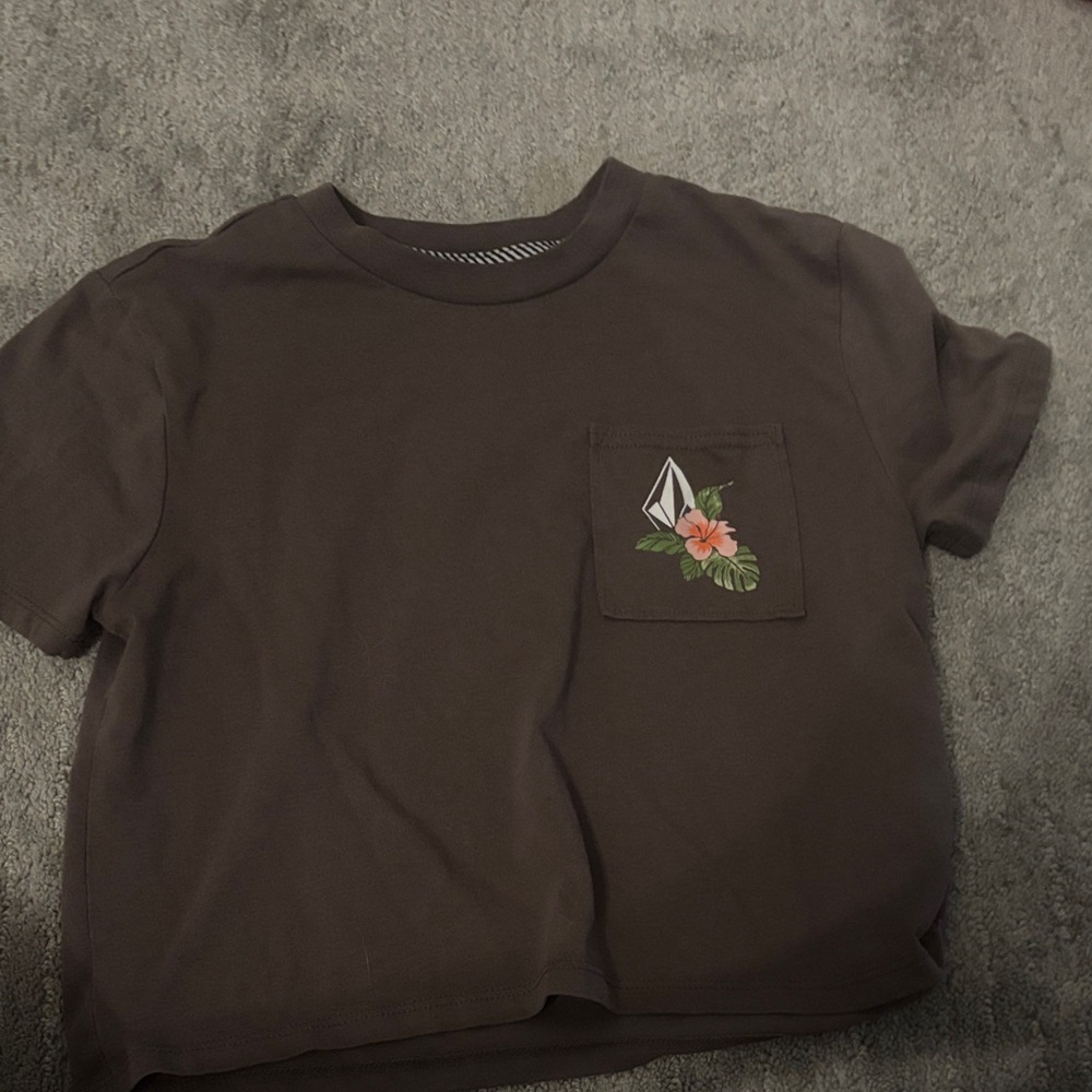 Volcom Kids' Dark Brown Tee with Floral Pocket